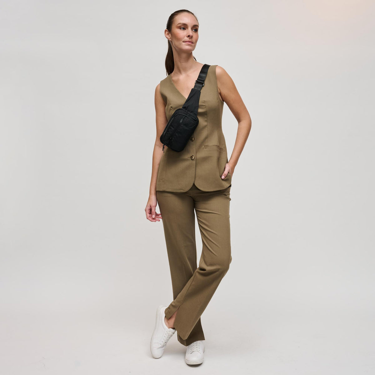 Woman wearing Black Sol and Selene Hip Hugger Belt Bag 841764102896 View 2 | Black