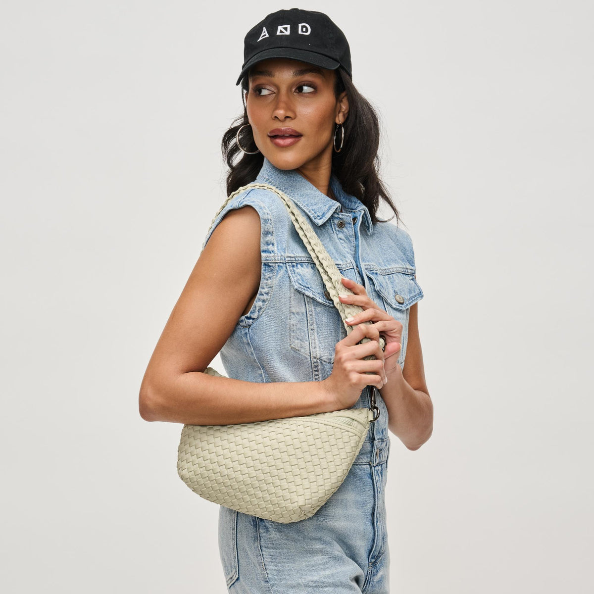 Woman wearing Sage Sol and Selene Ethereal - Woven Neoprene Crossbody 841764111485 View 3 | Sage