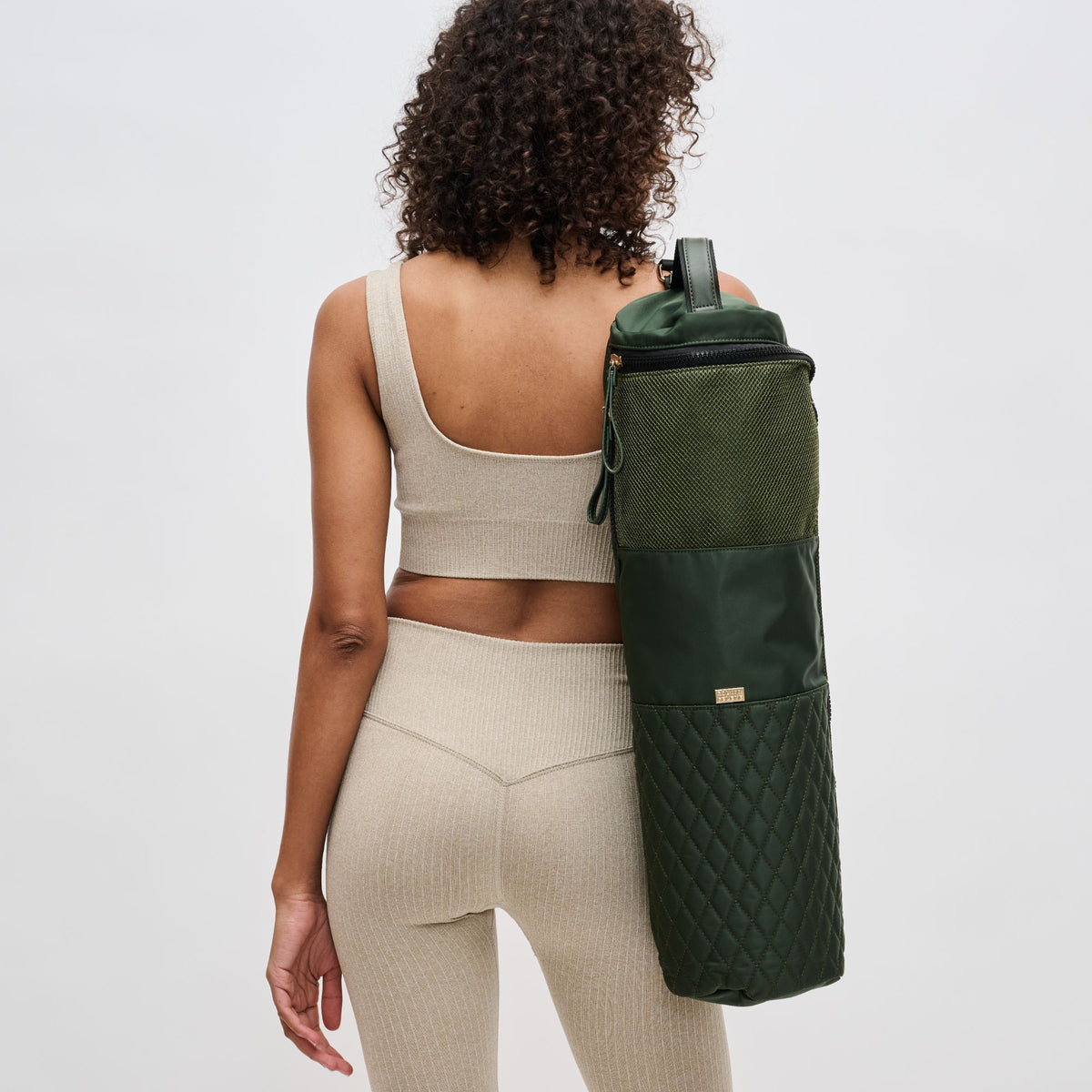 Woman wearing Olive Sol and Selene Karma - Quilted Yoga Mat Bag 841764100335 View 2 | Olive