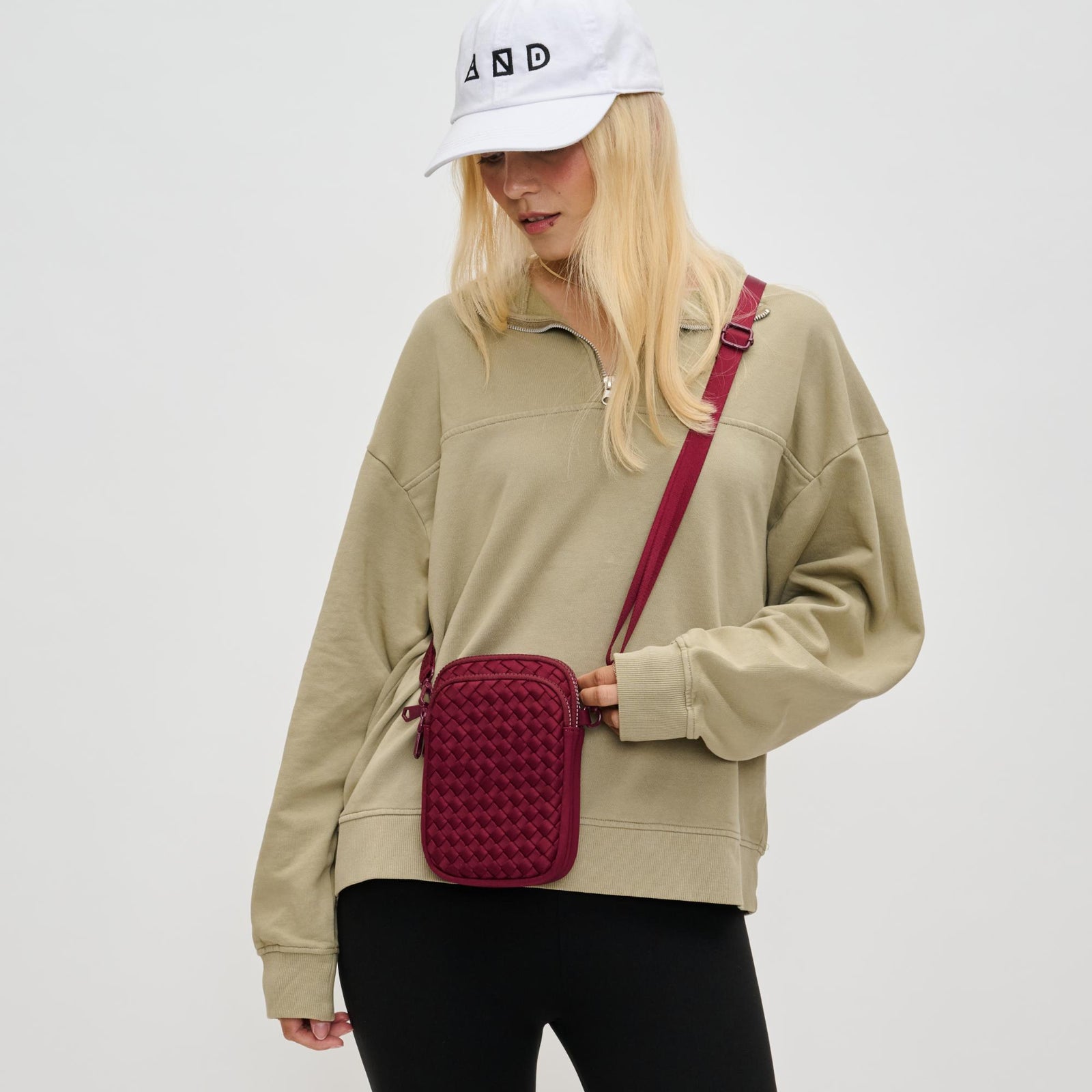 Woman wearing Black Sol and Selene Divide & Conquer - Woven Neoprene Crossbody 841764108706 View 1 | Black