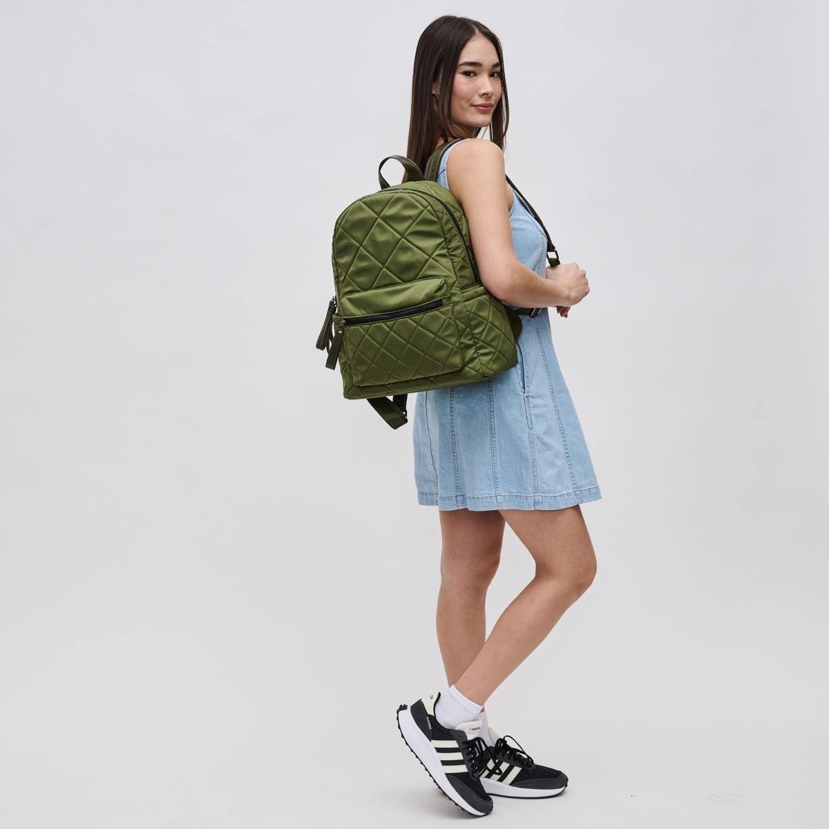 Woman wearing Olive Sol and Selene Motivator - Medium Backpack 841764100083 View 3 | Olive