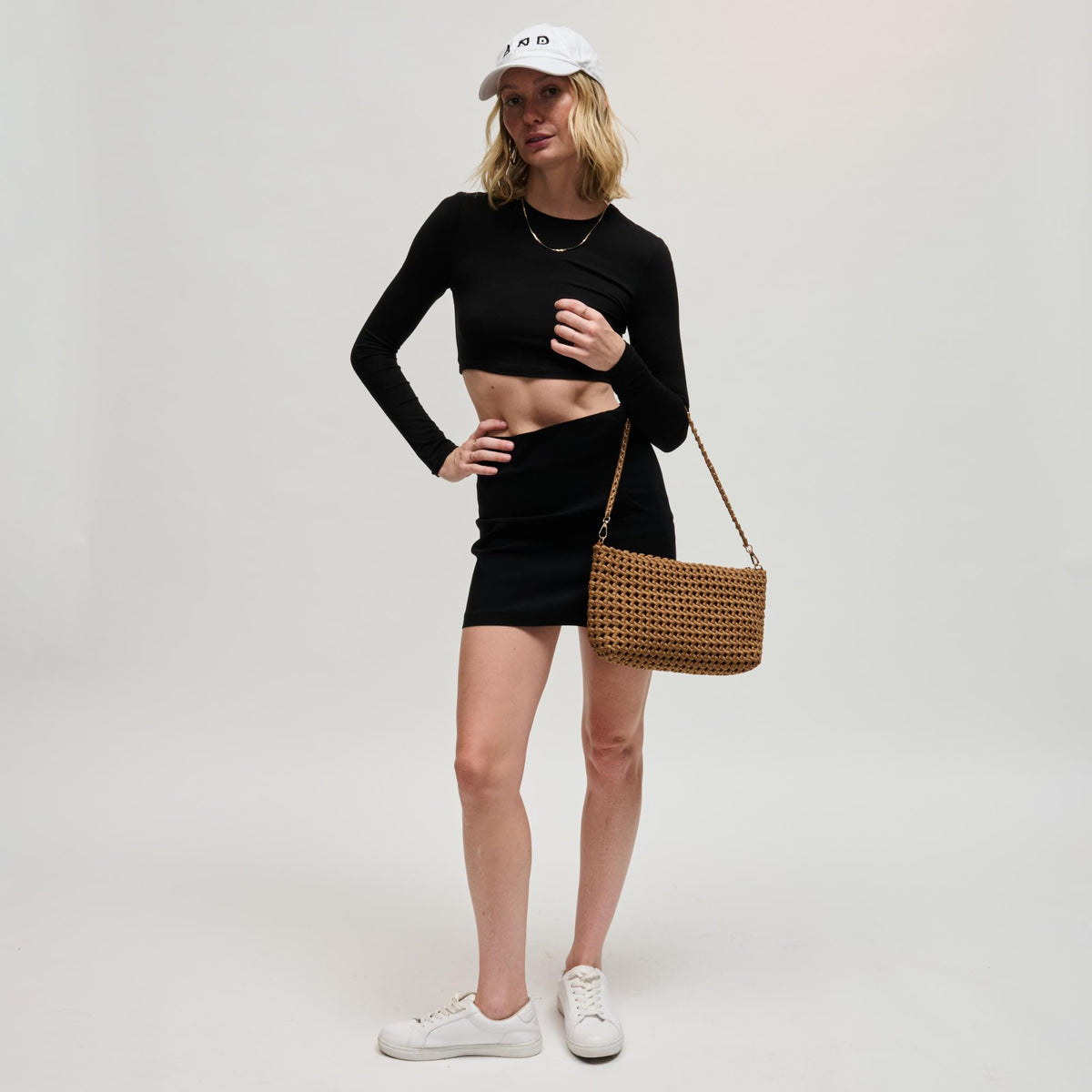 Woman wearing Sand Sol and Selene Eclipse Shoulder Bag 841764112895 View 4 | Sand