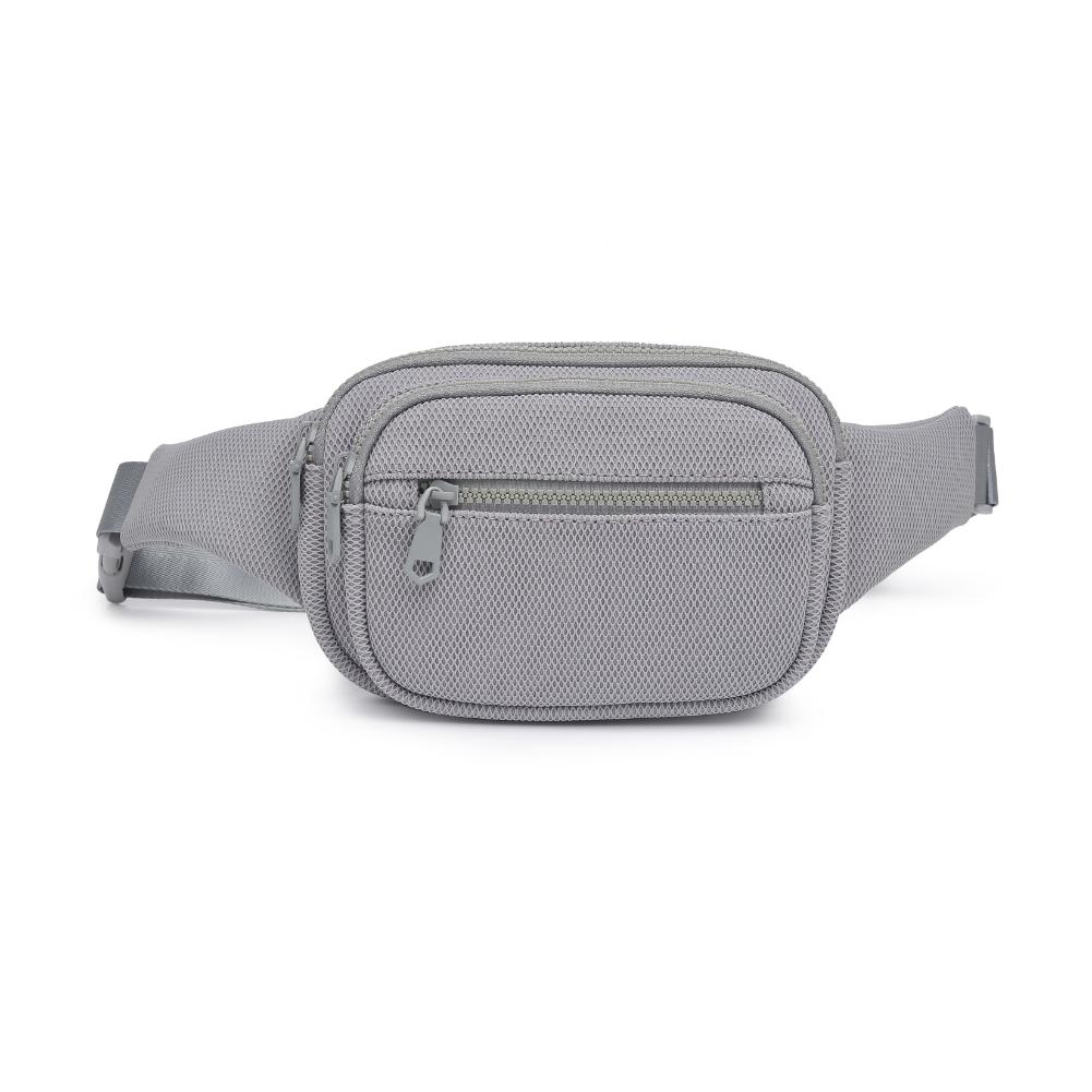 Woman wearing Grey Sol and Selene Hip Hugger - Neoprene Mesh Belt Bag 841764109871 View 5 | Grey