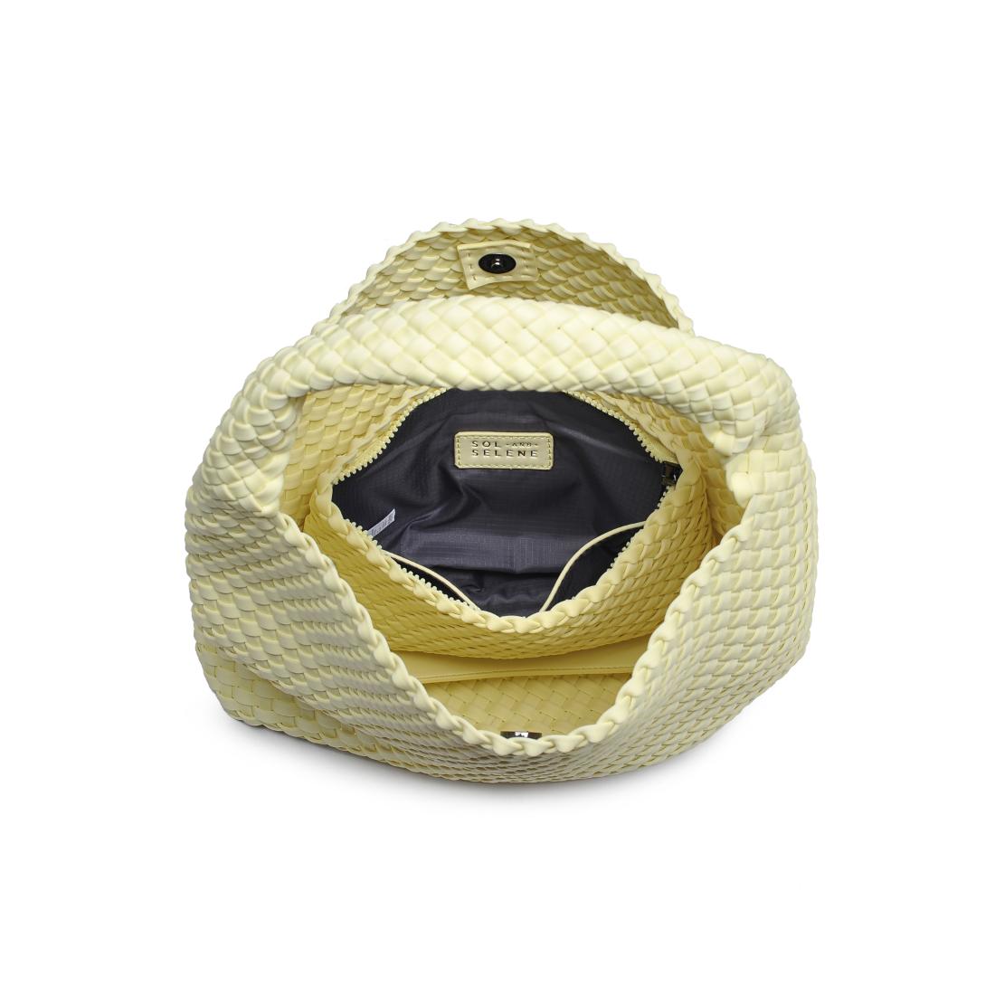 Woman wearing Butter Sol and Selene Celestial Woven Neoprene Hobo 841764112352 View 9 | Butter