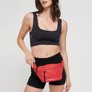 Woman wearing Bright Red Sol and Selene Hands Down Belt Bag 841764104234 View 2 | Bright Red