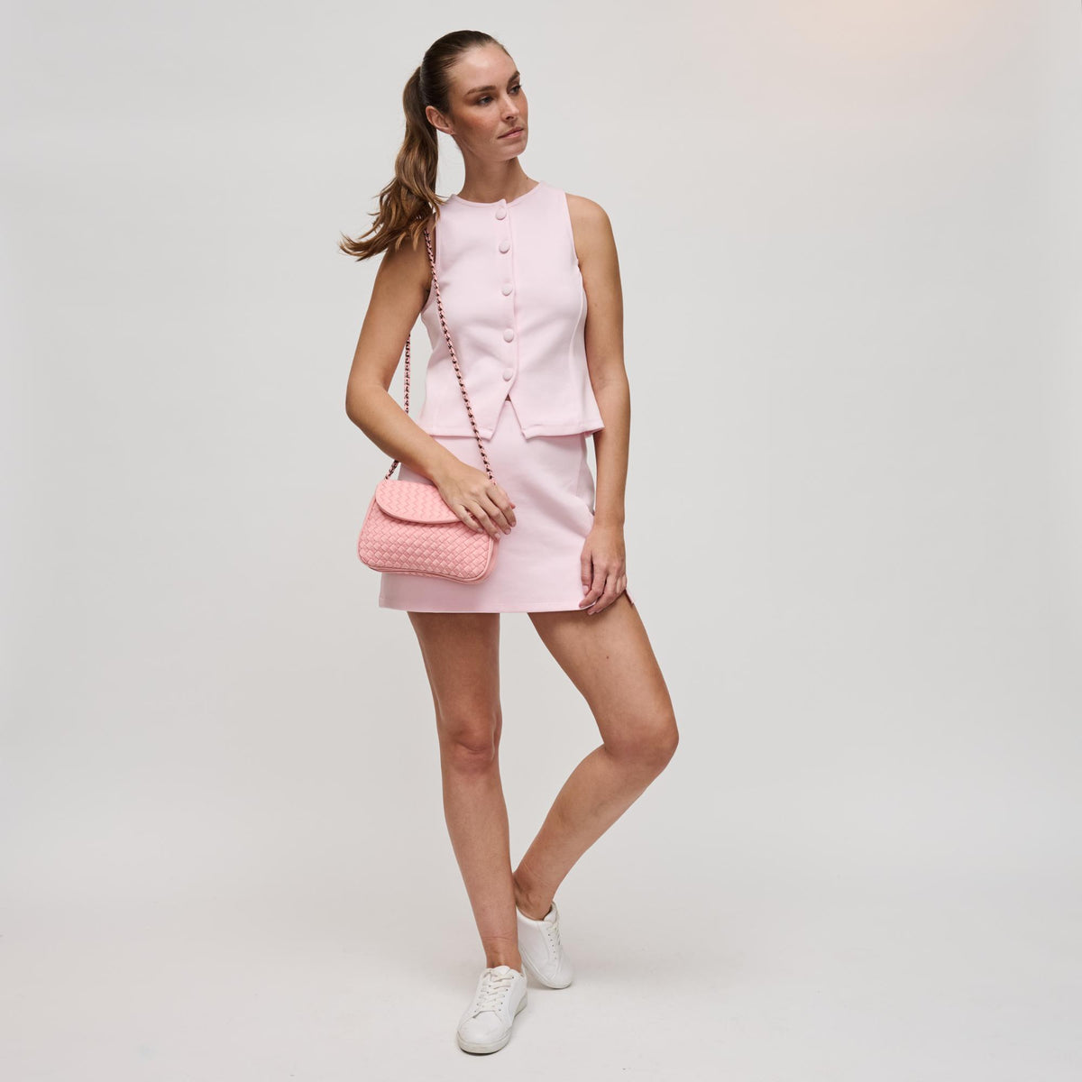 Woman wearing Blush Sol and Selene Astra Shoulder Bag 841764112413 View 4 | Blush