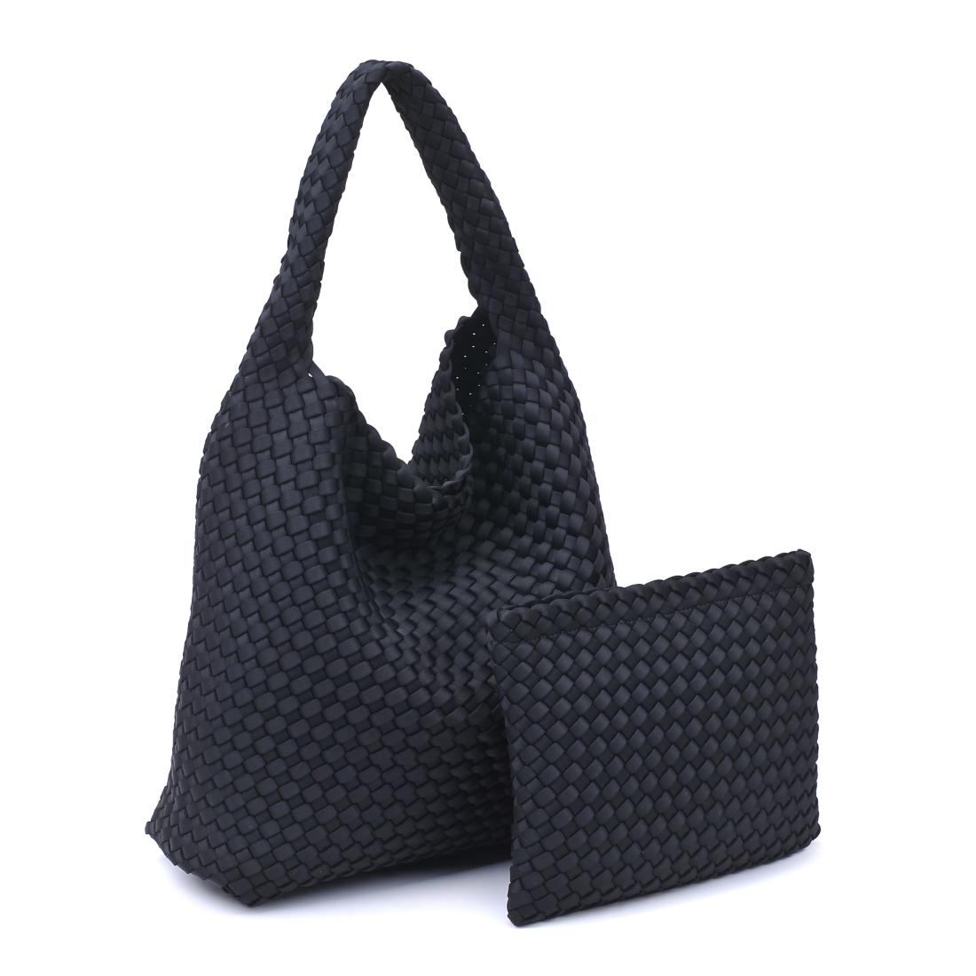 Woman wearing Black Sol and Selene Celestial Woven Neoprene Hobo 841764111201 View 6 | Black