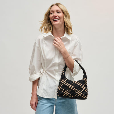 Woman wearing Black Nude Sol and Selene Harmonia - Woven Neoprene Shoulder Bag 841764112505 View 1 | Black Nude