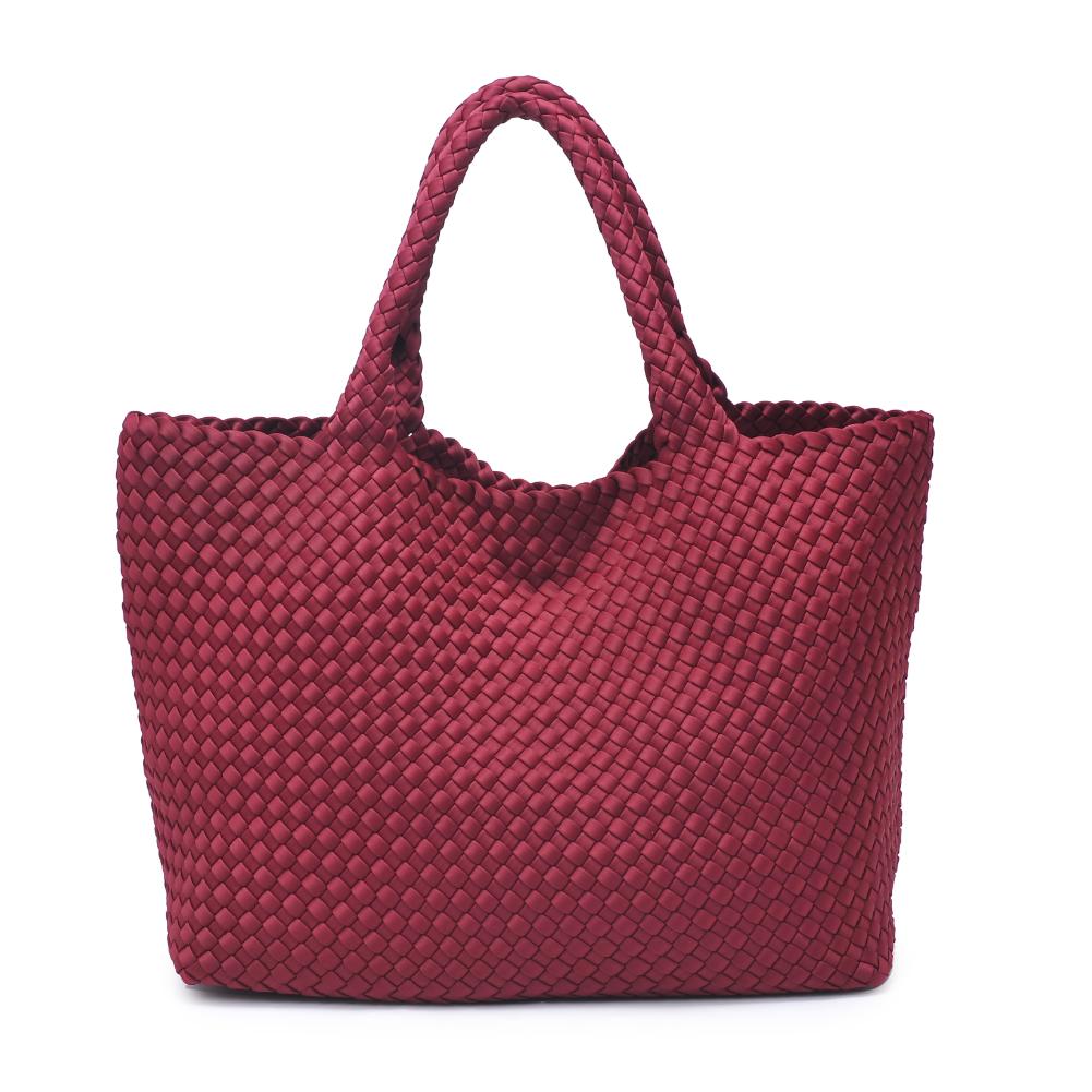 Woman wearing Wine Sol and Selene Sky's The Limit - Large Tote 841764108928 View 7 | Wine