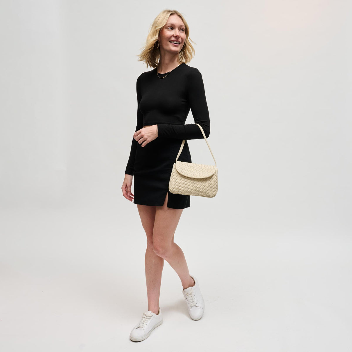 Woman wearing Cream Sol and Selene Astra Shoulder Bag 841764112444 View 4 | Cream