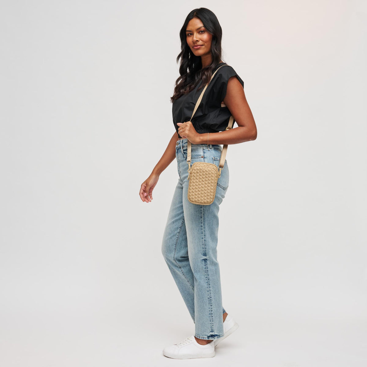 Woman wearing Nude Sol and Selene Divide & Conquer - Woven Neoprene Crossbody 841764108713 View 3 | Nude