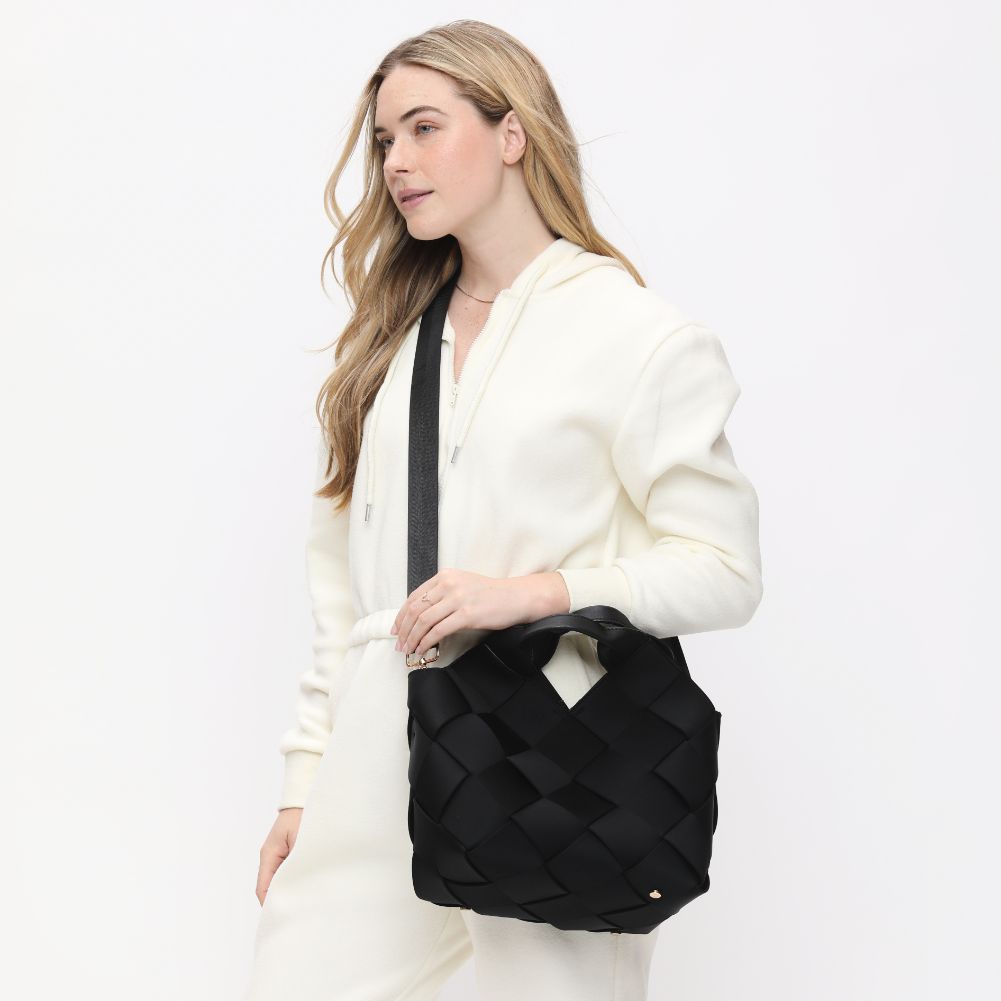 Woman wearing Fuchsia Sol and Selene Resilience - Woven Neoprene Tote 841764108584 View 1 | Fuchsia