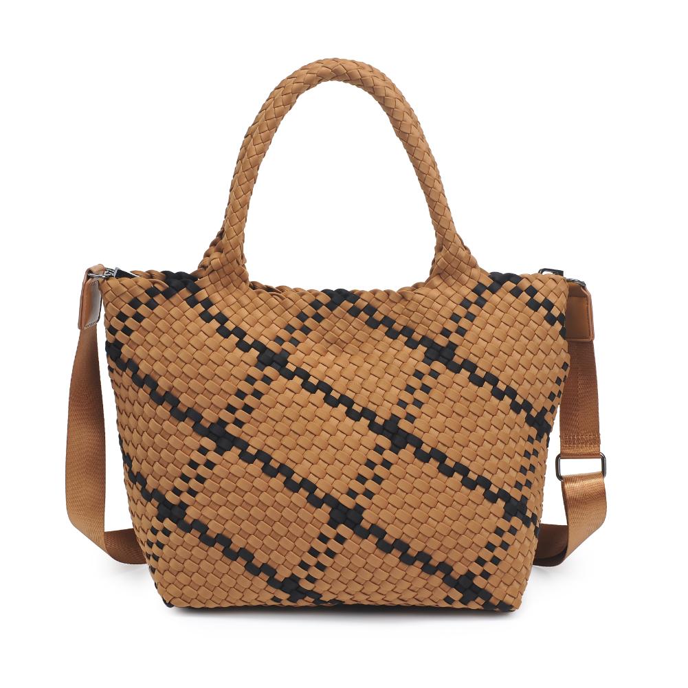 Woman wearing Sand Black Sol and Selene Sky's The Limit - Medium Tote 841764110587 View 7 | Sand Black
