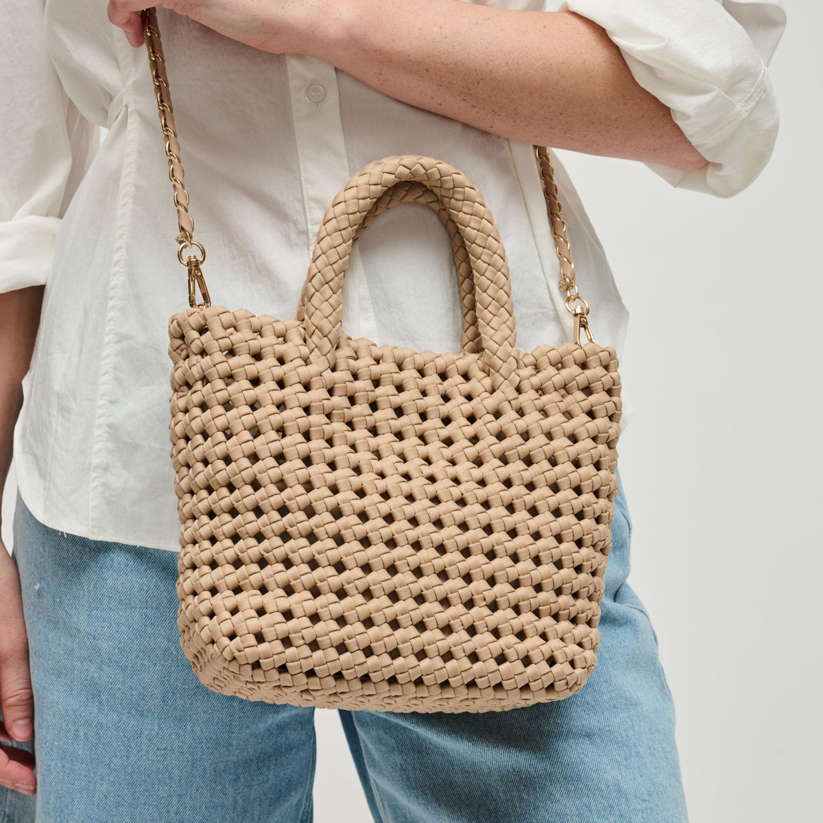 Woman wearing Nude Sol and Selene Ambrosia Small Crossbody 841764112949 View 2 | Nude