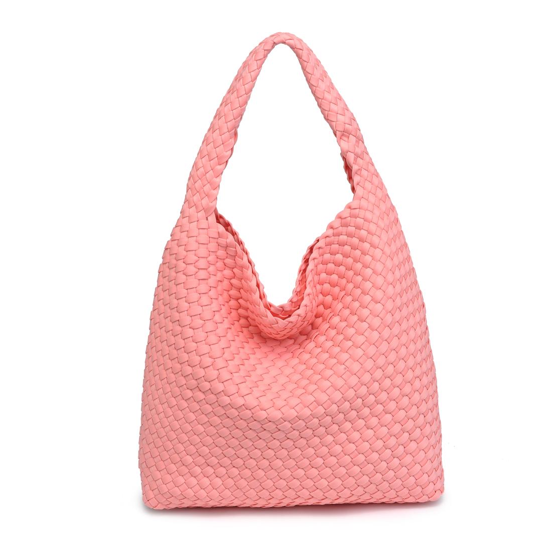 Woman wearing Blush Sol and Selene Celestial Woven Neoprene Hobo 841764112345 View 7 | Blush