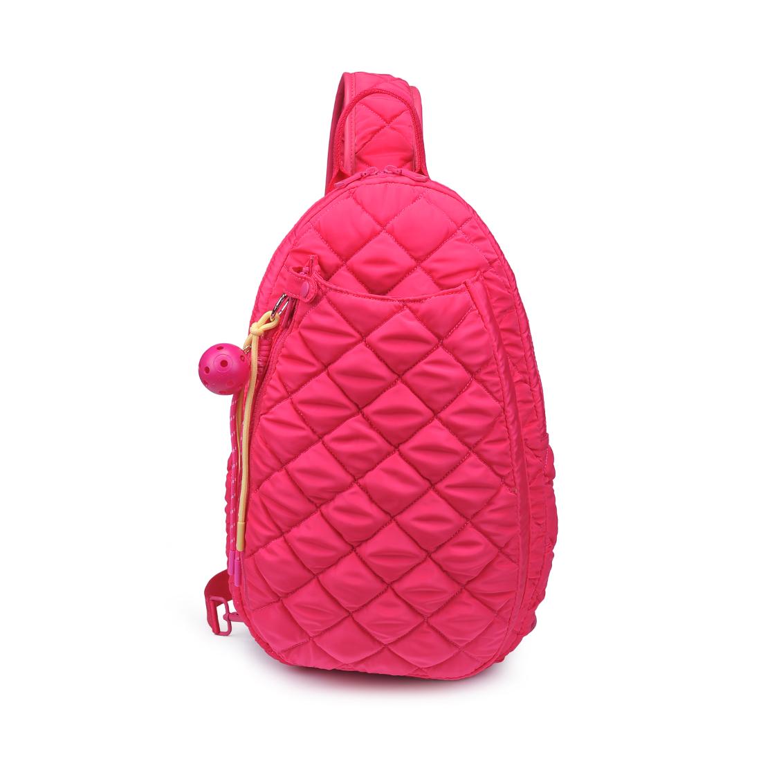 Woman wearing Hot Pink Sol and Selene Match Point - Quilted Puffer Pickleball & Paddle Tennis Sling Backpack 841764111997 View 5 | Hot Pink