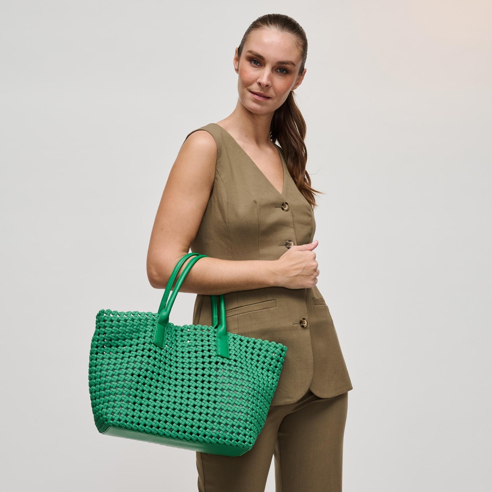 Woman wearing Black Sol and Selene Solstice - Medium Tote 841764109932 View 1 | Black