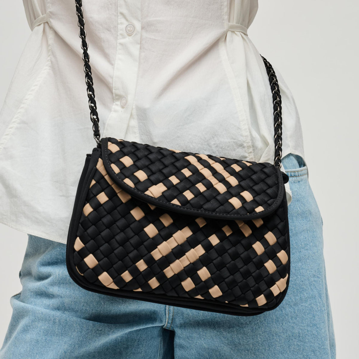 Woman wearing Black Nude Sol and Selene Astra Shoulder Bag 841764112406 View 2 | Black Nude