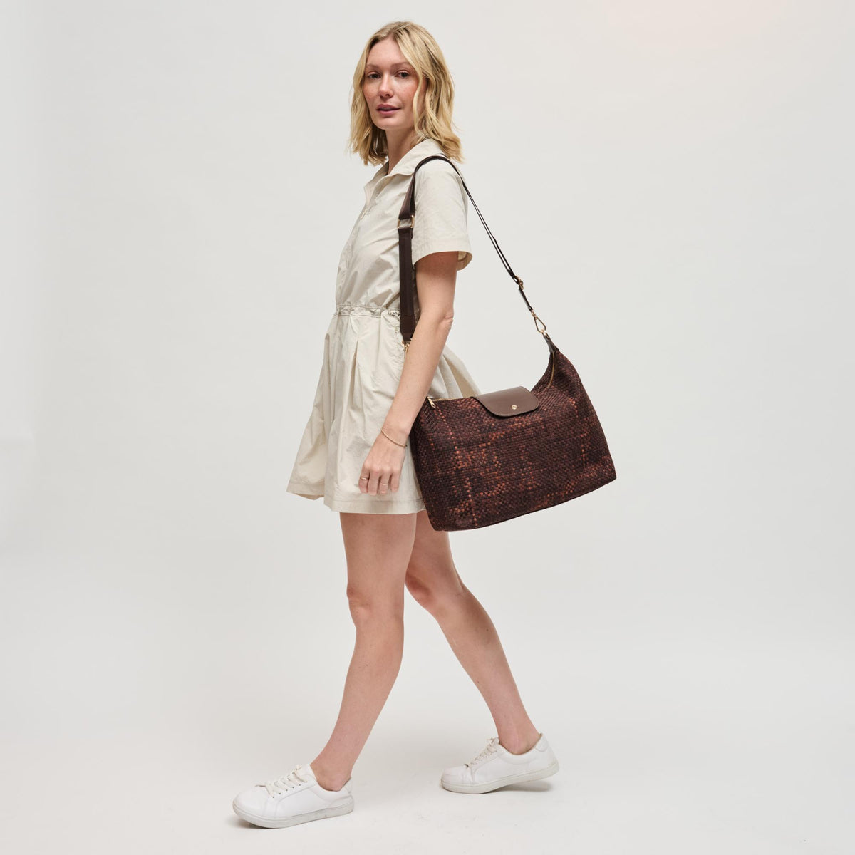 Woman wearing Chocolate Sol and Selene Aurora Shoulder Bag 841764112604 View 4 | Chocolate