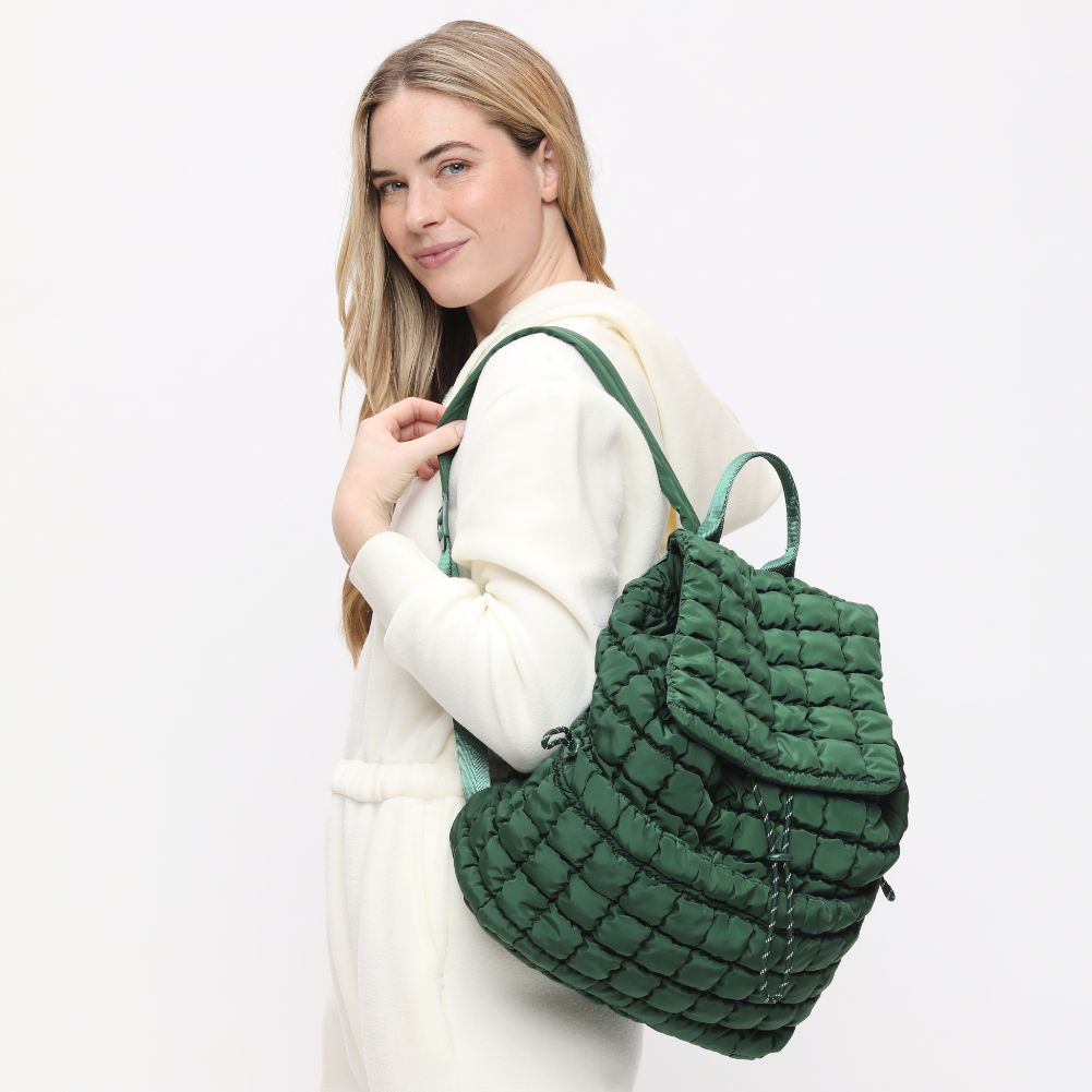 Woman wearing Emerald Sol and Selene Vitality Backpack 841764108515 View 3 | Emerald