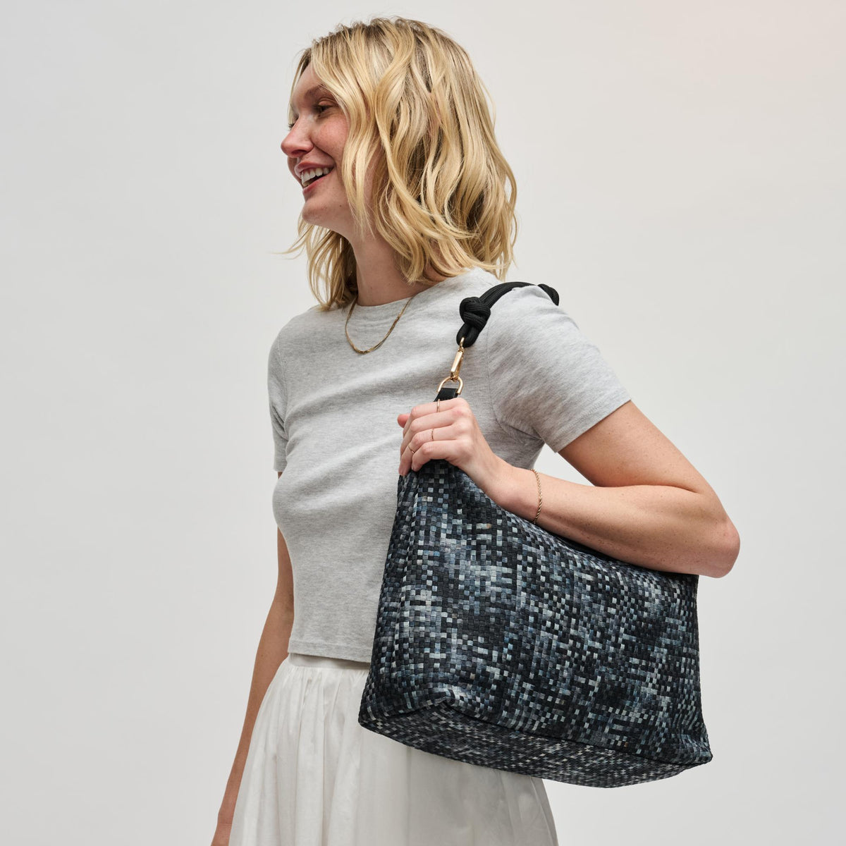 Woman wearing Black Sol and Selene Aurora Shoulder Bag 841764112598 View 3 | Black