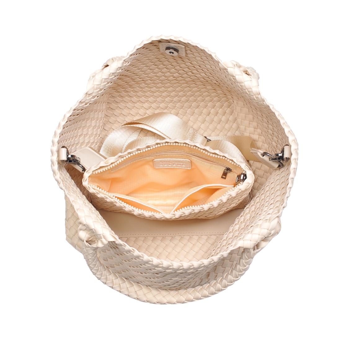 Woman wearing Cream Sol and Selene Sky's The Limit - Medium Tote 841764109246 View 9 | Cream