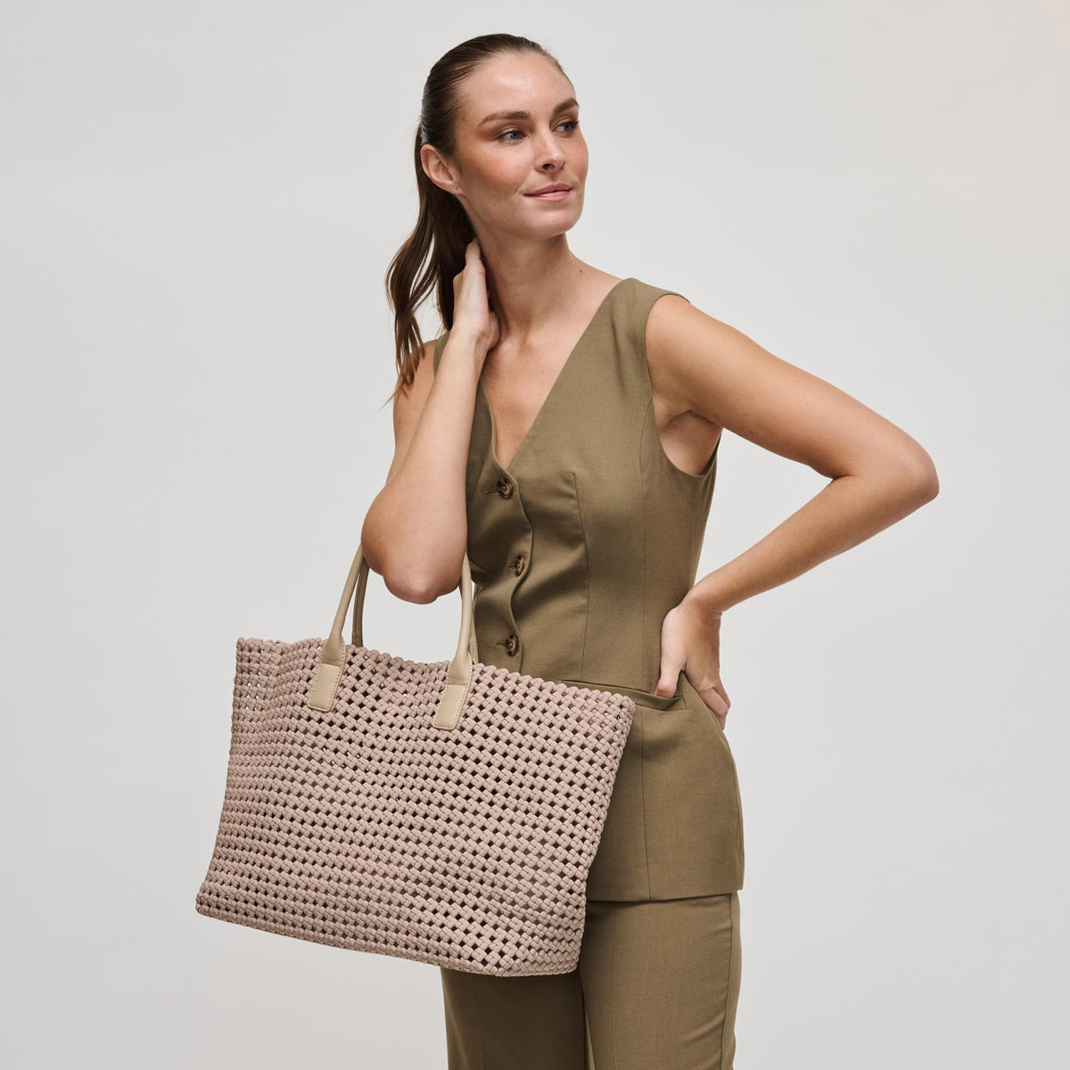 Woman wearing Nude Sol and Selene Solstice - Large Tote 841764109918 View 1 | Nude