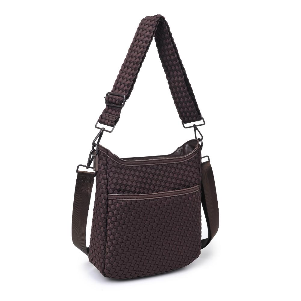 Woman wearing Chocolate Sol and Selene Kismet - Woven Neoprene Crossbody 841764110167 View 6 | Chocolate