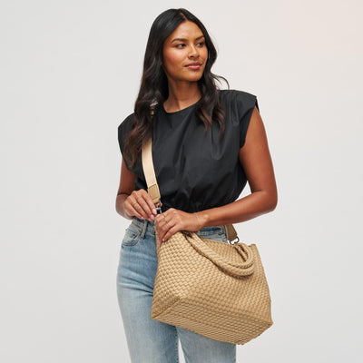 Woman wearing Nude Sol and Selene Sky's The Limit - Medium Tote 841764107785 View 1 | Nude