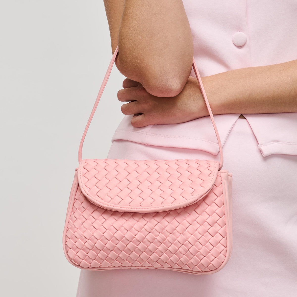 Woman wearing Blush Sol and Selene Astra Shoulder Bag 841764112413 View 1 | Blush