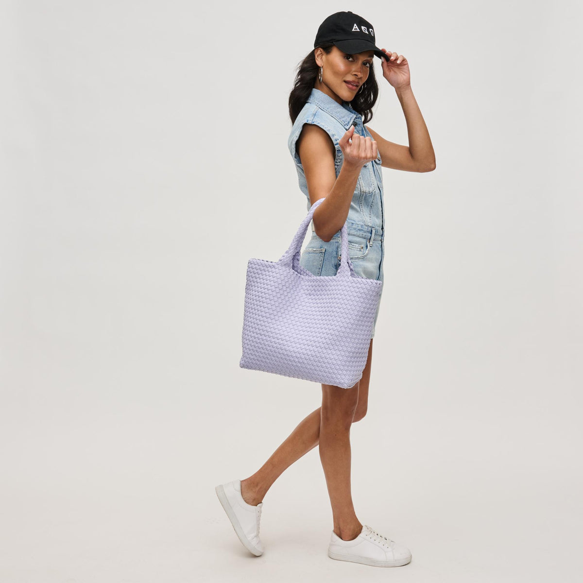 Woman wearing Lilac Sol and Selene Sky's The Limit - Medium Tote 841764111317 View 3 | Lilac