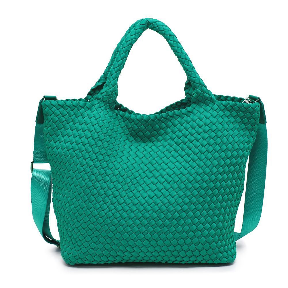 Woman wearing Emerald Sol and Selene Sky's The Limit - Medium Tote 841764107808 View 5 | Emerald
