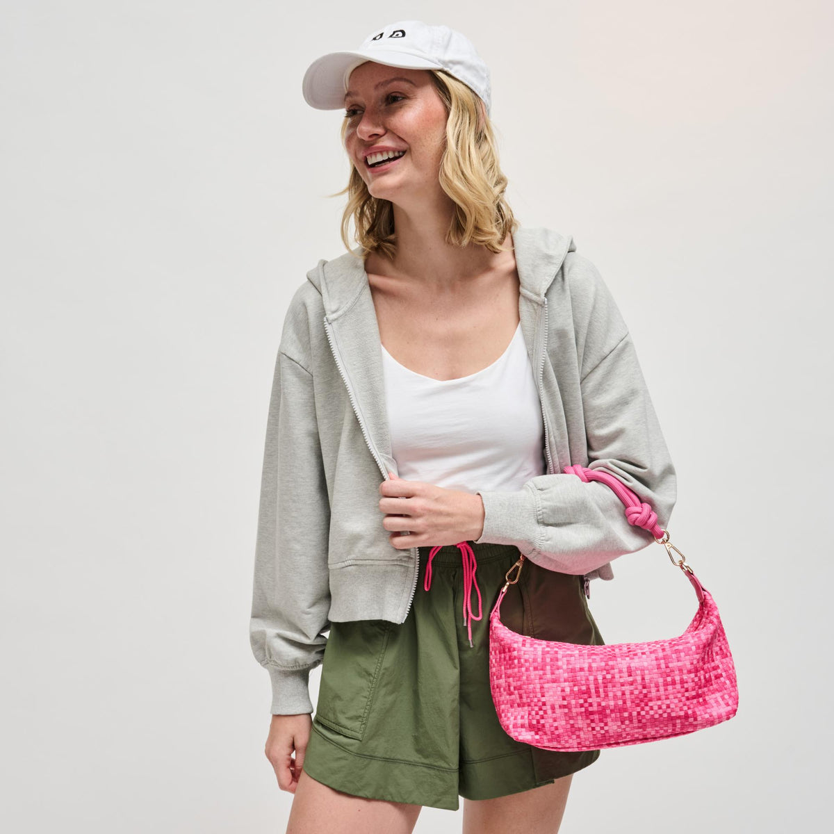 Woman wearing Pink Sol and Selene Amara Shoulder Bag 841764112659 View 3 | Pink