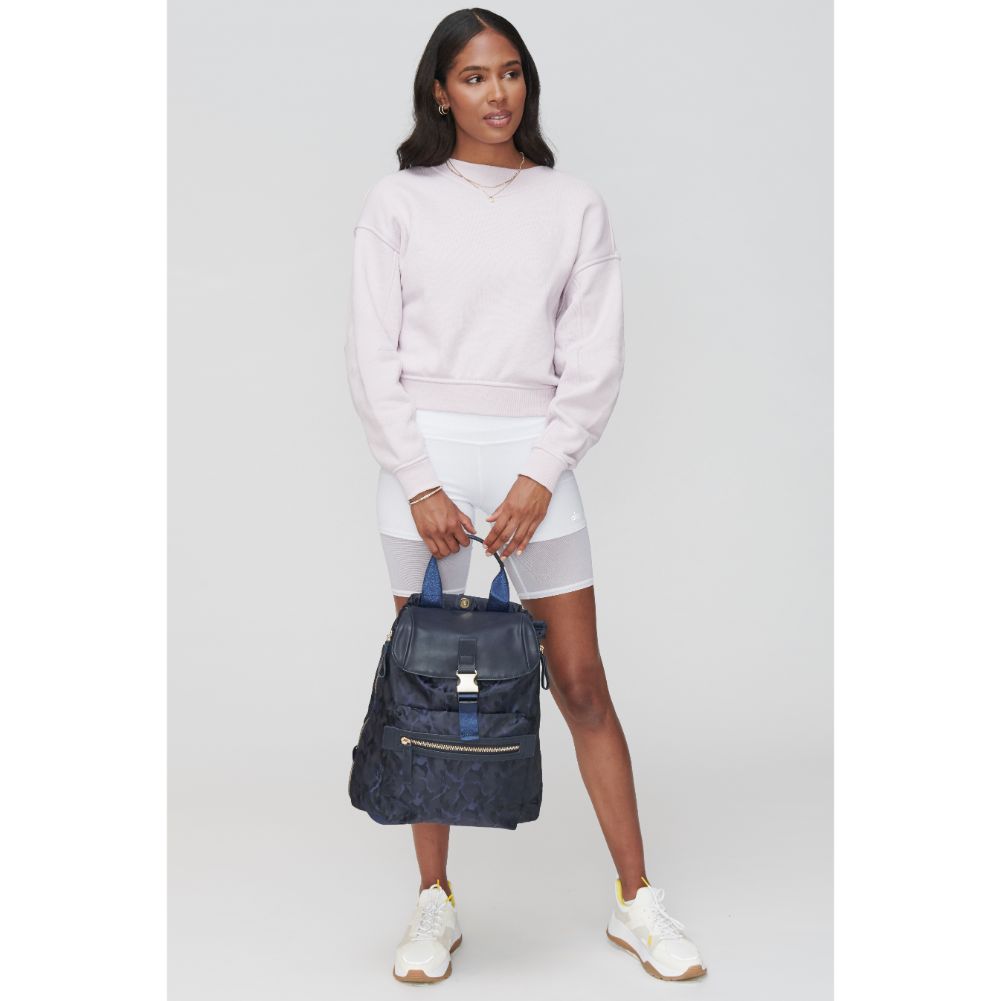 Woman wearing Navy Camo Sol and Selene Visionary Backpack 841764103732 View 1 | Navy Camo