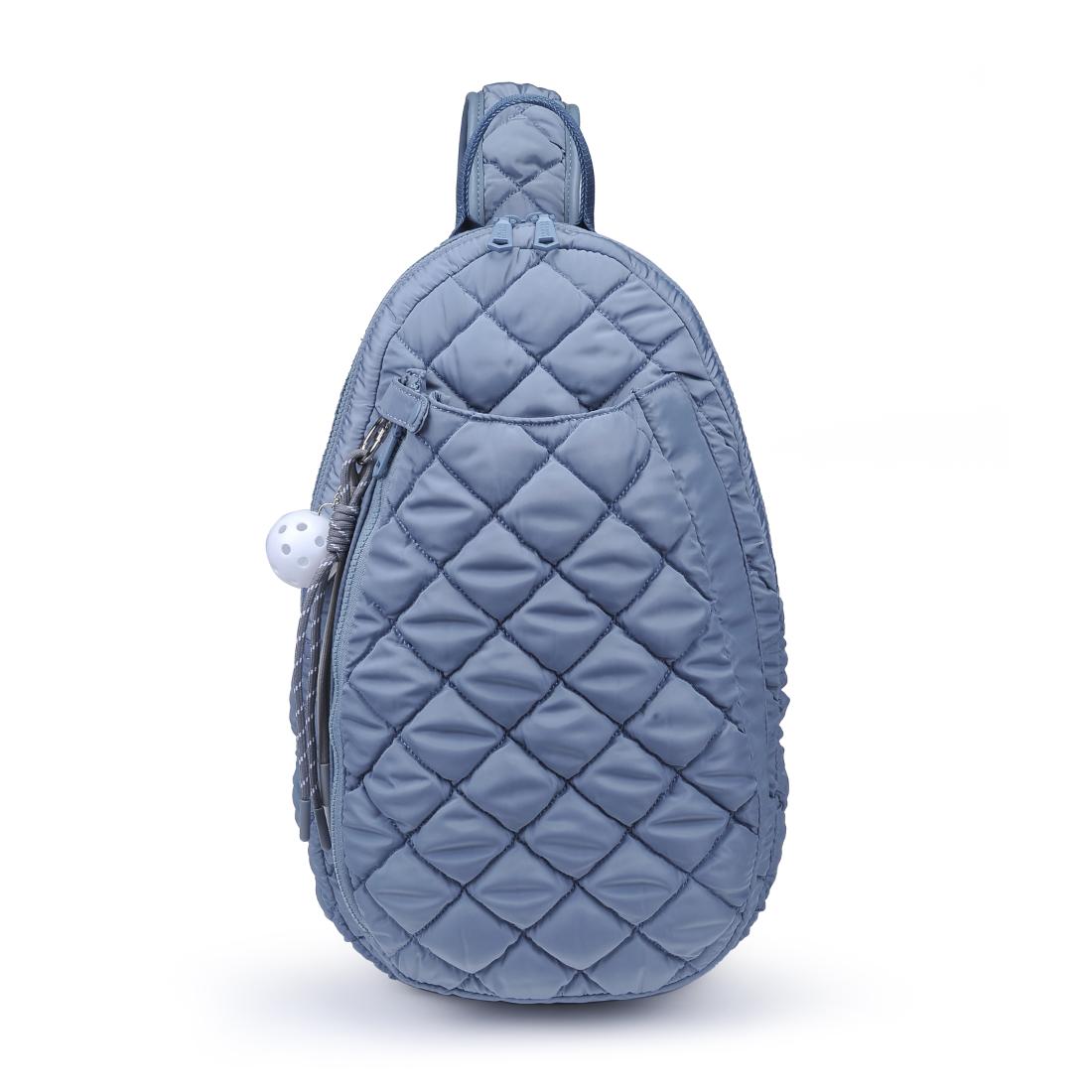 Woman wearing Slate Sky Sol and Selene Match Point - Quilted Puffer Pickleball & Paddle Tennis Sling Backpack 841764112017 View 5 | Slate Sky