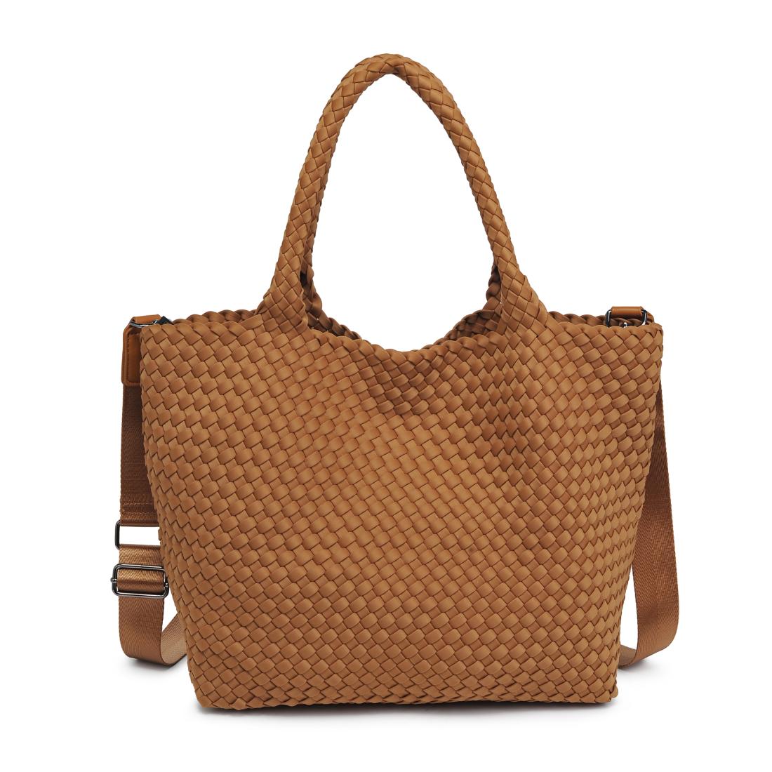Woman wearing Sand Sol and Selene Sky's The Limit - Medium Tote 841764111324 View 5 | Sand