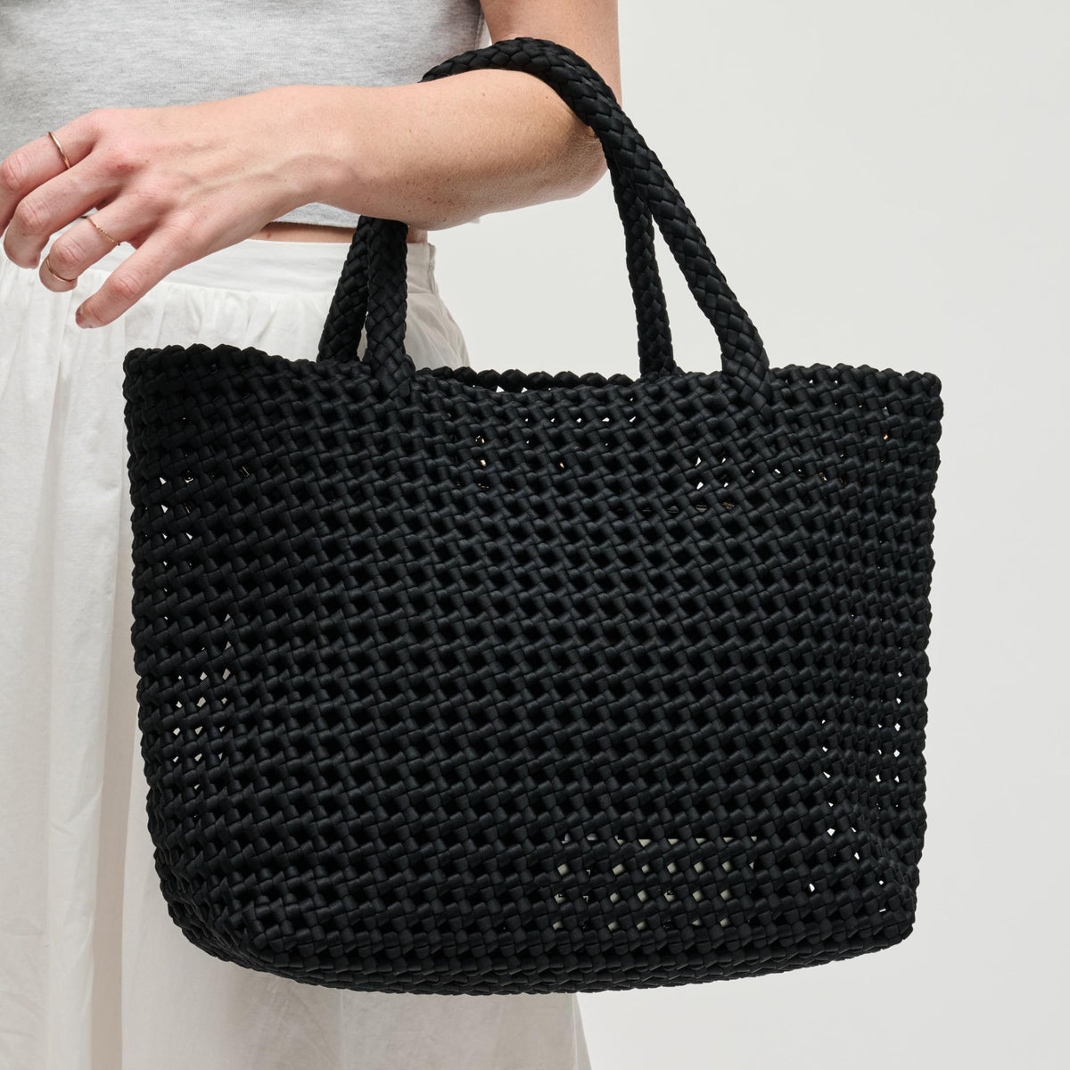 Woman wearing Black Sol and Selene Ambrosia Medium Tote 841764112734 View 4 | Black