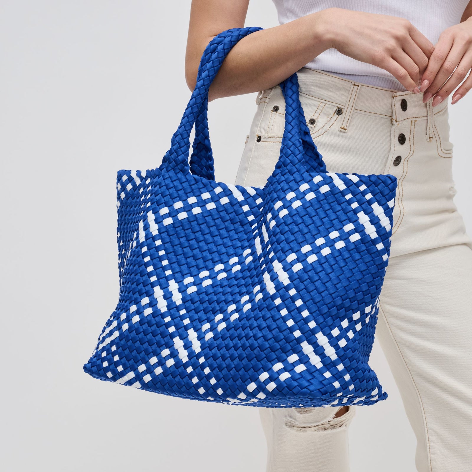 Woman wearing Nude Sol and Selene Sky's The Limit - Large Tote 841764107839 View 1 | Nude