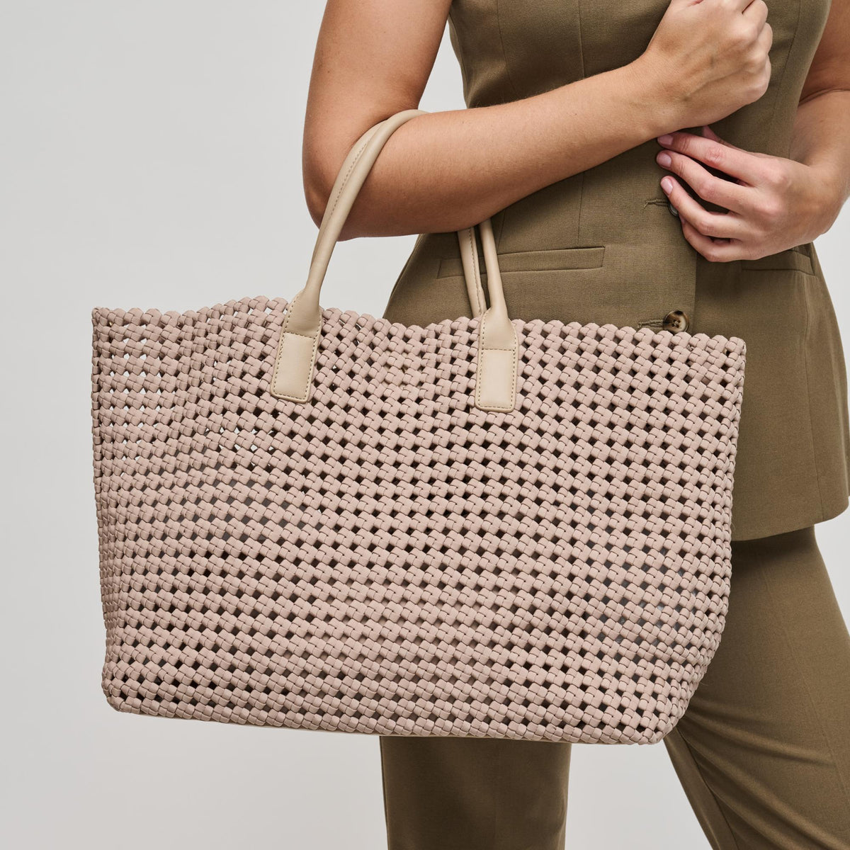 Woman wearing Nude Sol and Selene Solstice - Large Tote 841764109918 View 4 | Nude