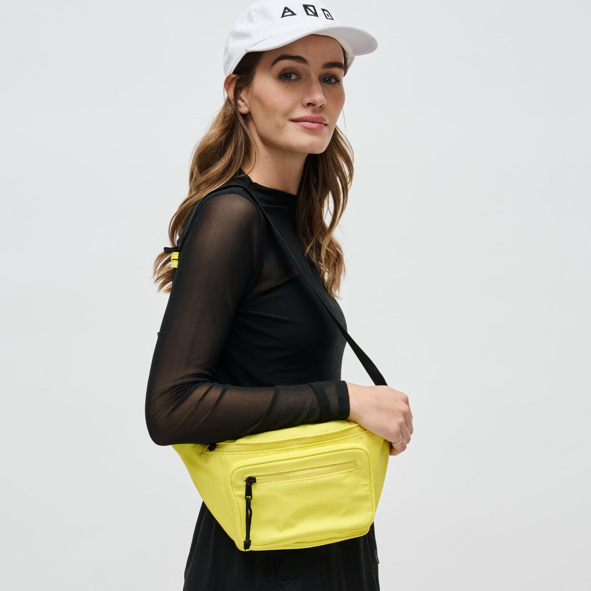 Woman wearing Bright Yellow Sol and Selene Hands Down Belt Bag 841764104241 View 2 | Bright Yellow