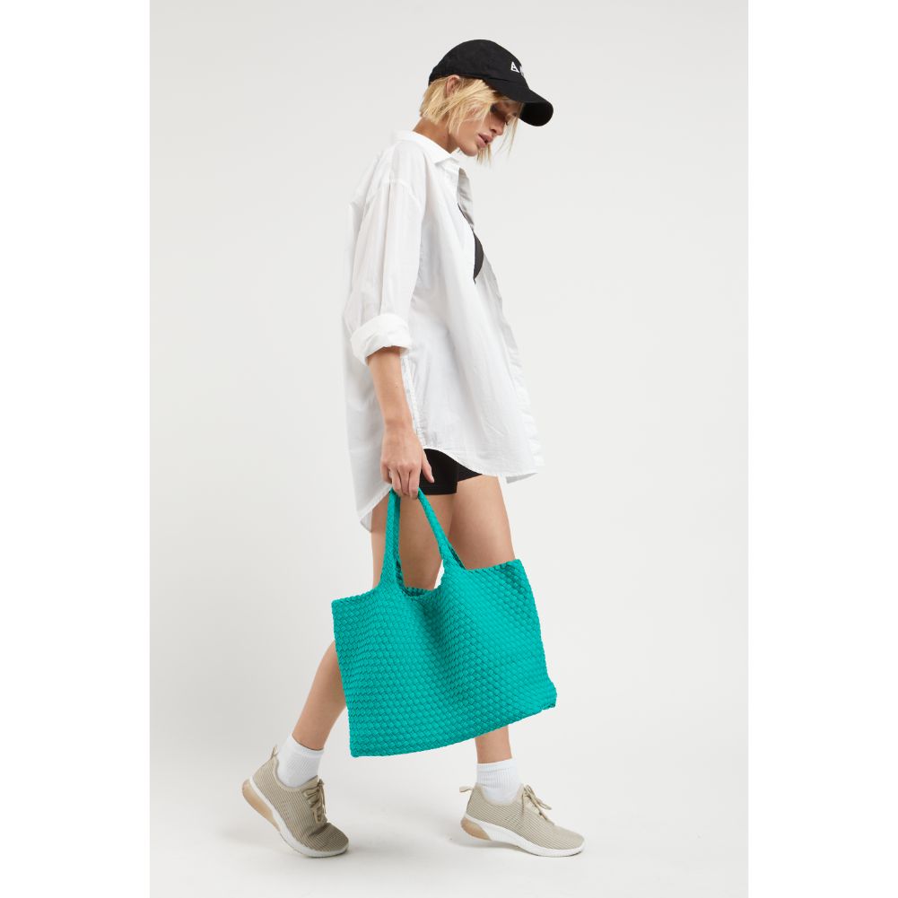 Woman wearing Emerald Sol and Selene Sky's The Limit - Large Tote 841764107853 View 4 | Emerald