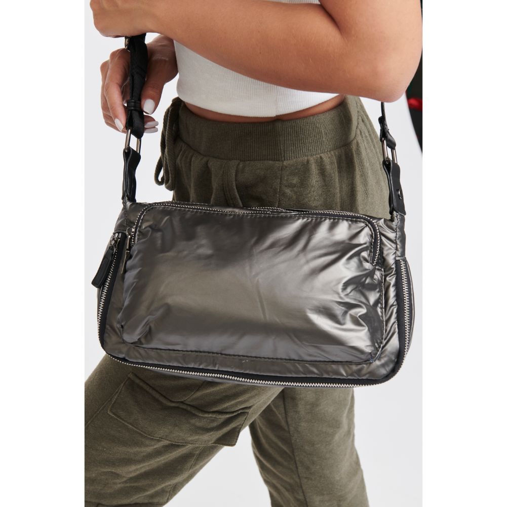 Woman wearing Gunmetal Sol and Selene Triumph Crossbody 841764104845 View 4 | Gunmetal