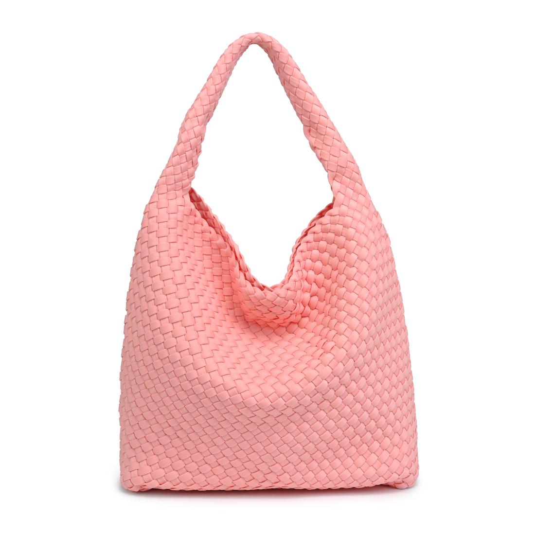 Woman wearing Blush Sol and Selene Celestial Woven Neoprene Hobo 841764112345 View 5 | Blush