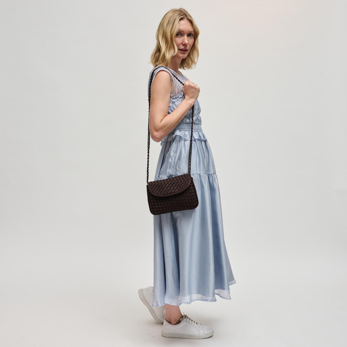 Woman wearing Chocolate Sol and Selene Astra Shoulder Bag 841764112437 View 4 | Chocolate
