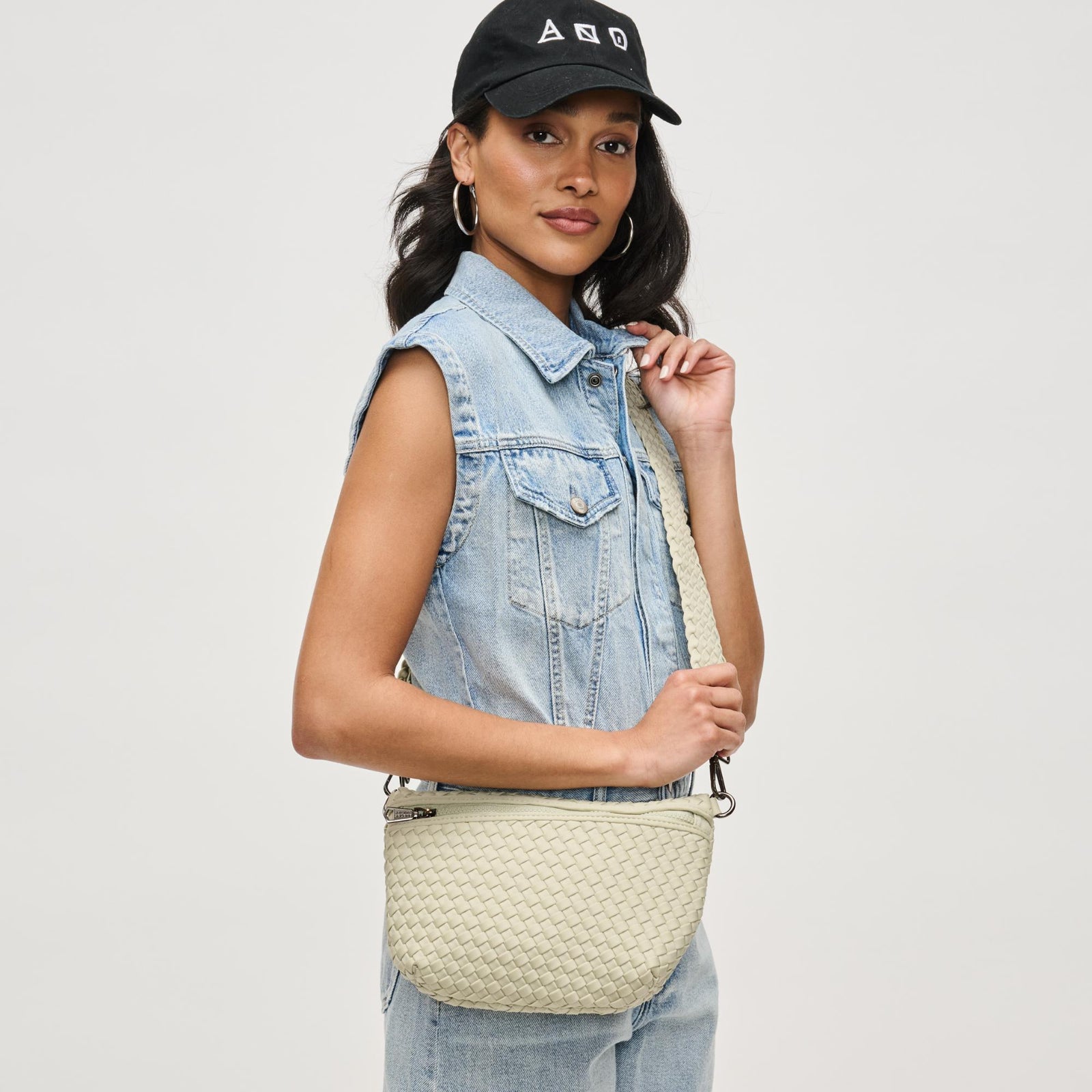 Woman wearing Black Sol and Selene Ethereal - Woven Neoprene Crossbody 841764110839 View 1 | Black
