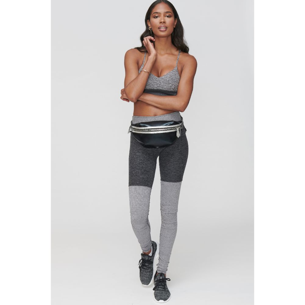 Woman wearing Black Metallic Sol and Selene Side Kick - Neoprene Belt Bag 841764104326 View 2 | Black Metallic