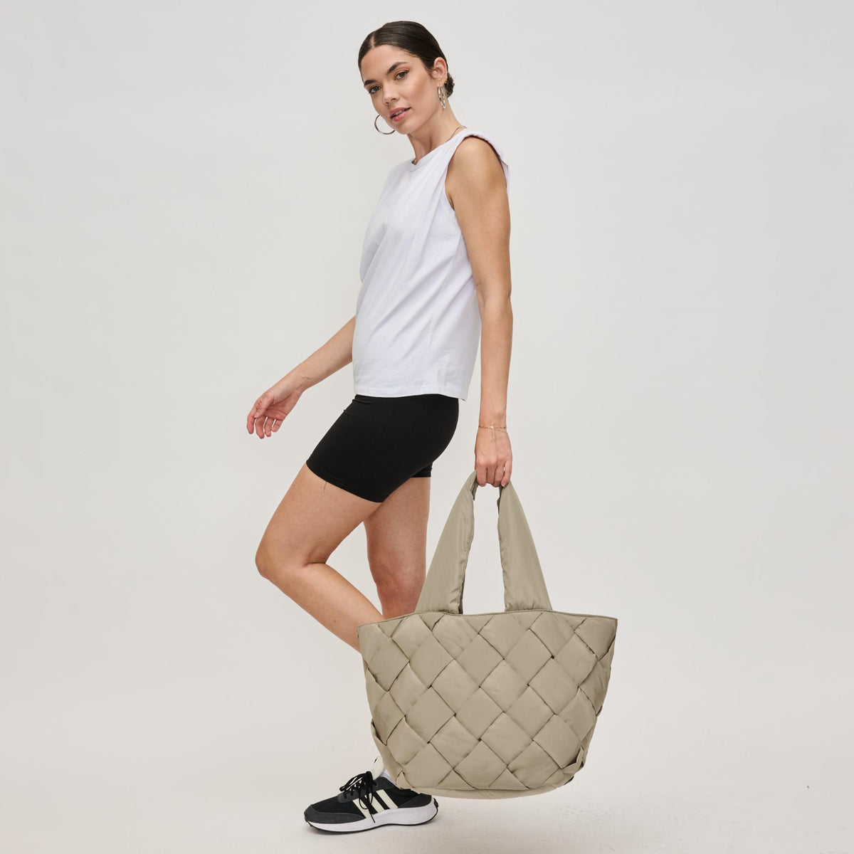 Woman wearing Desert Sage Sol and Selene Intuition East West Tote 841764111850 View 4 | Desert Sage