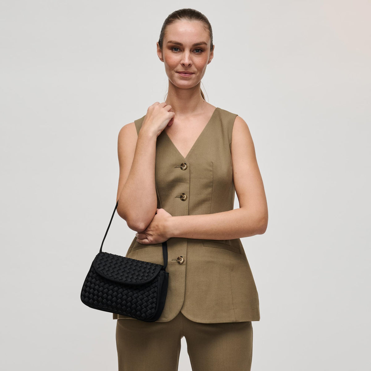 Woman wearing Black Sol and Selene Astra Shoulder Bag 841764112390 View 3 | Black