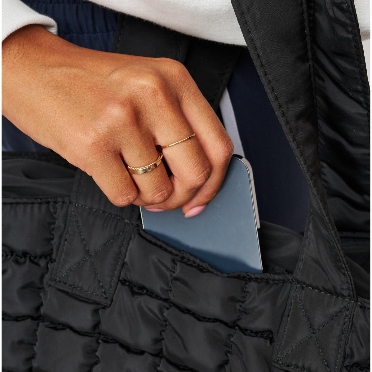 Woman wearing Black Sol and Selene Dreamer Tote 841764108447 View 4 | Black