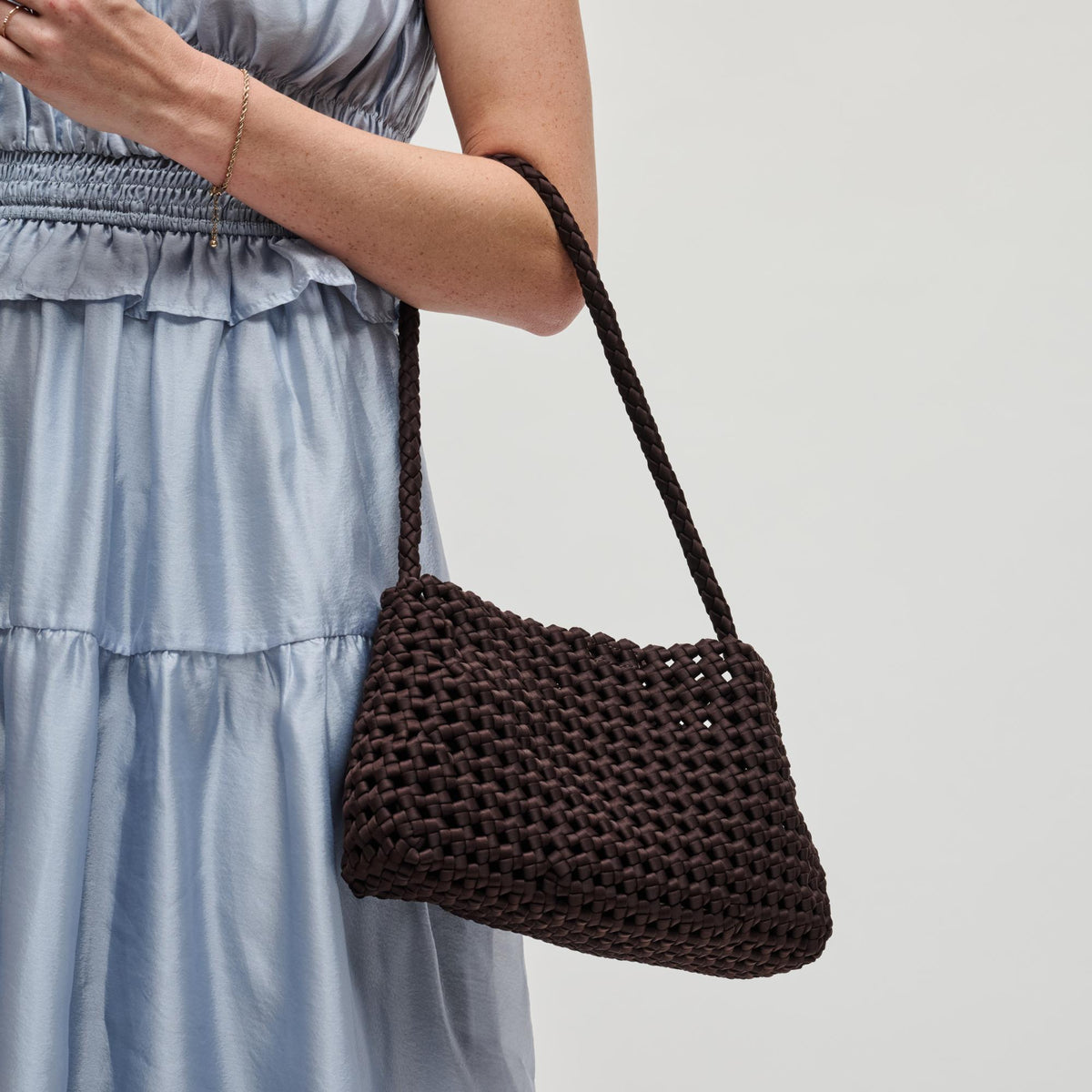 Woman wearing Chocolate Sol and Selene Solara Shoulder Bag 841764112994 View 2 | Chocolate